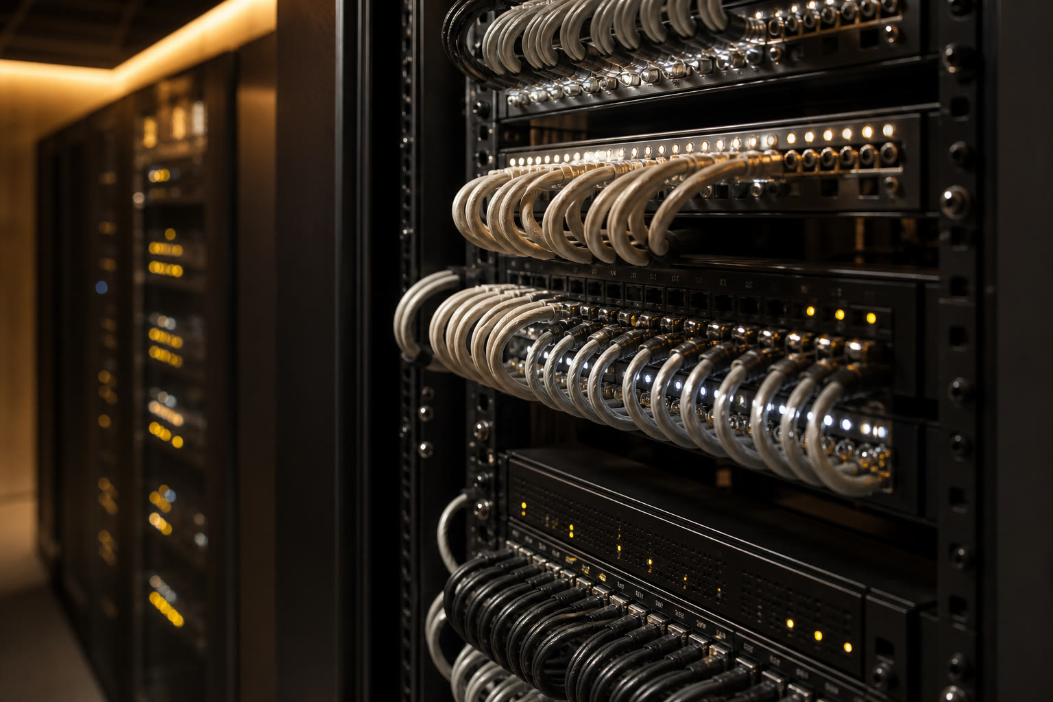 Network rack with switches and cabling